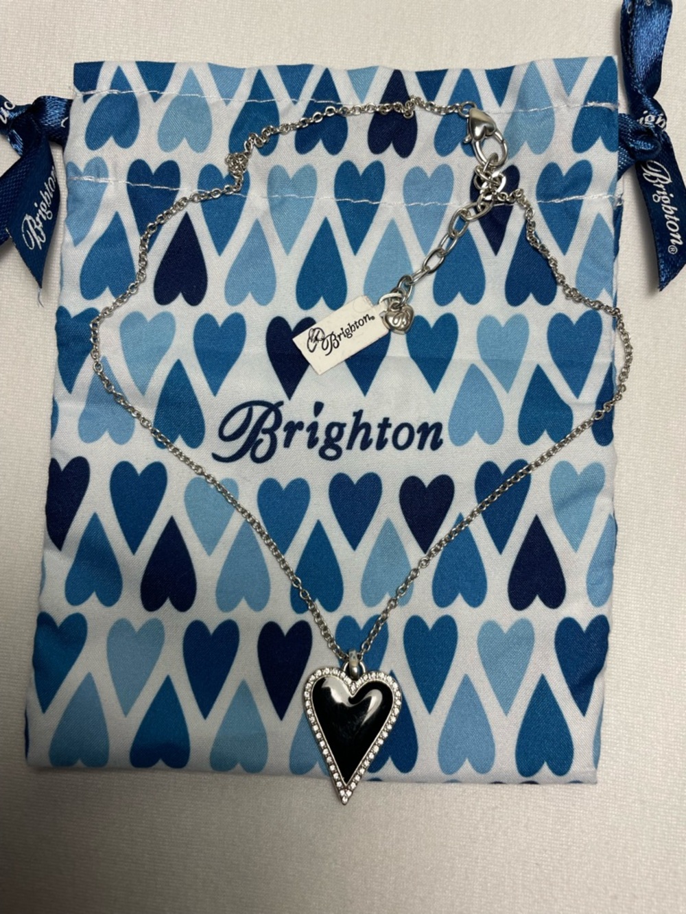 Brighton Silver-toned  Necklace with Black Heart Pendant